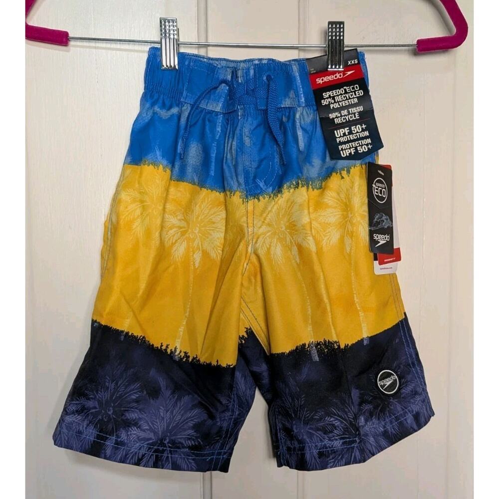 Speedo Eco Boys XXS Peacoat Swim Trunks Tropical UPF Board sports (918)